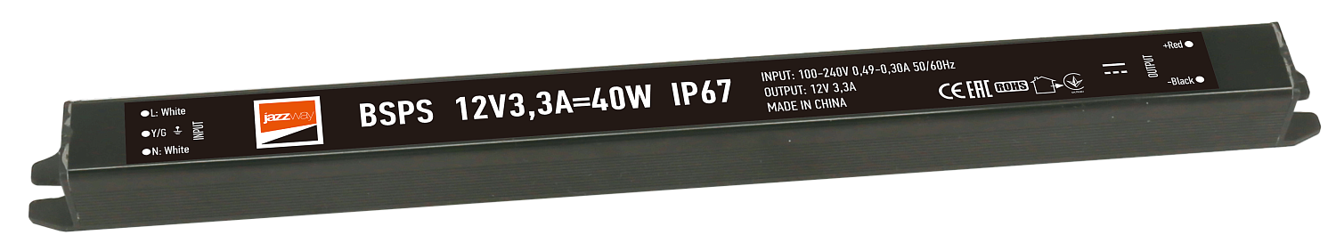 Блок питания 12V герметичный BSPS 3,3A 40W IP67 (3329266A) .3329266A Jazzway