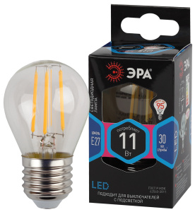 Изображение Б0047015 | Лампа светодиодная Filament-LED P45 шарик 11 Вт 230В Е27 4000К белый Б0047015 ЭРА (Энергия света)
