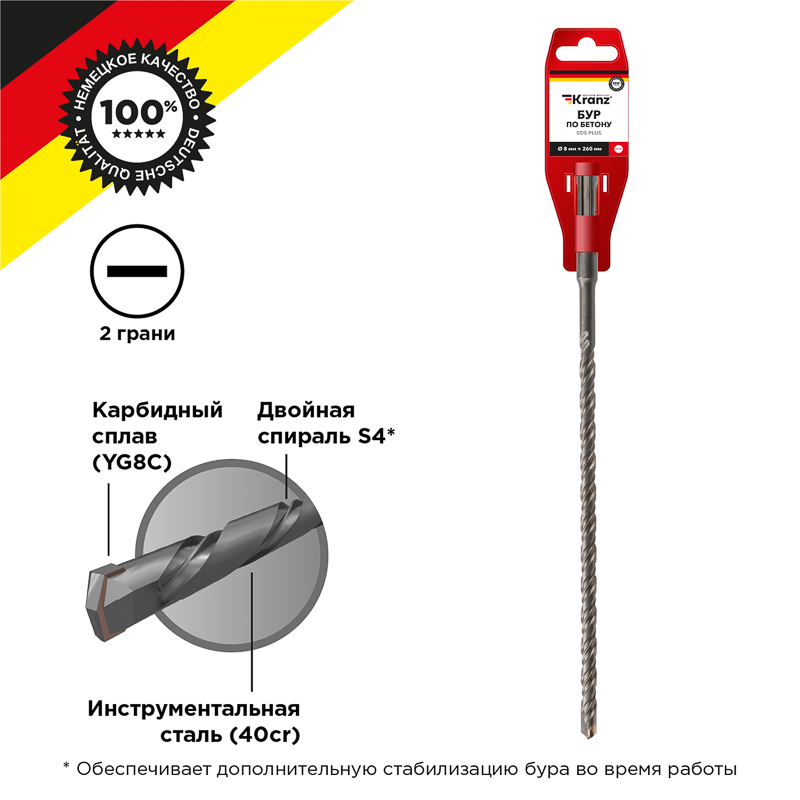 Изображение KR-91-0814 | Бур по бетону SDS-plus, 8х200/260 мм KR-91-0814 Kranz