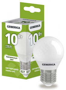 Изображение LL-G45-10-230-40-E27-G | Лампа LED G45 шар 10Вт 230В 4000К E27 GENERICA