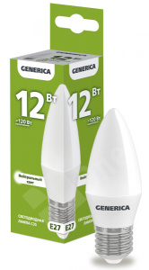 Изображение LL-C35-12-230-40-E27-G | Лампа LED C35 свеча 12Вт 230В 4000К E27 GENERICA