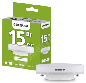 Изображение LL-T80-15-230-40-GX53-G | Лампа LED T80 таблетка 15Вт 230В 4000К GX53 GENERICA