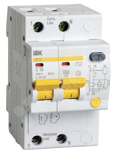 Изображение MAD10-2-016-C-030 | Автоматический выключатель дифф. тока 2-пол. 16А 30мА тип AС 4,5кА хар-ка C серия АД12 MAD10-2-016-C-030 IEK (ИЭК)