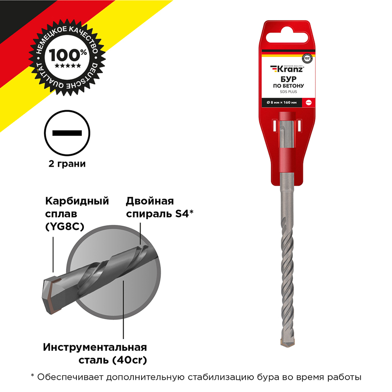 Изображение KR-91-0012 | Бур по бетону SDS-plus, 8х100/160 мм KR-91-0012 Kranz