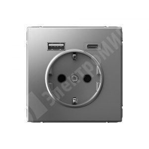 Изображение GAL000932 | Розетка 2P+E с USB A+C 5В/2,4А/3А, 2х5В/1,5А сталь ArtGallery GAL000932 Systeme Electric