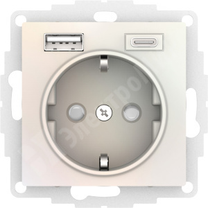 Изображение ATN000432 | Розетка 2P+E 16А с USB A+C (5В/2,4А/3 А, 2х5В/1,5А) жемчуг AtlasDesign ATN000432 Systeme Electric
