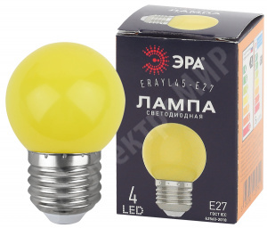 Изображение Б0049576 | Лампа LED 1Вт 10Лм 3000K E27 220-240В Ra>80 шар желтый для белт-лайт STD ERAYL45-E27 Б0049576 ЭРА (Энергия света)