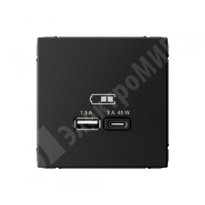 Изображение GAL001029 | Розетка USB 2 порта A + C 45Вт высокоскор.заряд. QC, PD карбон ArtGallery GAL001029 Systeme Electric