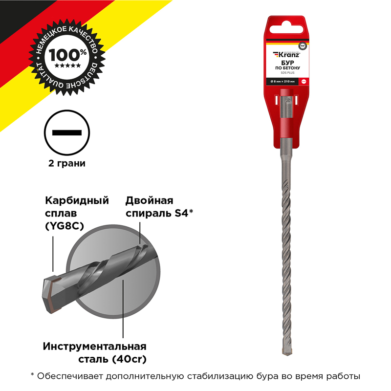 Изображение KR-91-0018 | Бур по бетону SDS-plus, 8х150/210 мм KR-91-0018 Kranz