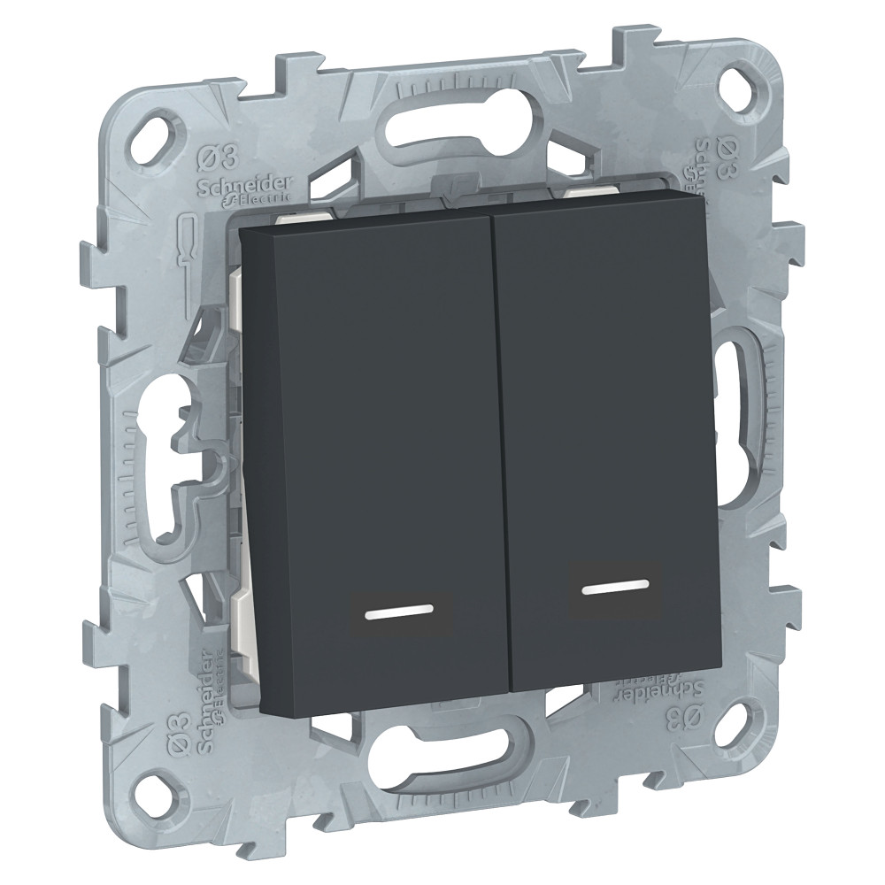 Изображение NU521154N | Выключатель 2 клавишный с подсветкой антрацит Unica New NU521154N Schneider Electric
