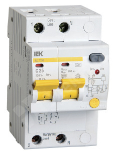 Изображение MAD12-2-025-C-030 | Автоматический выключатель дифф. тока 2-пол. 25А 30мА тип A 4,5кА хар-ка C серия АД12М MAD12-2-025-C-030 IEK (ИЭК)