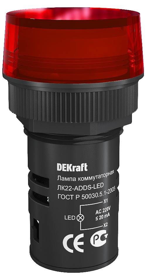 Изображение 25003DEK | Лампа 220В(AC) матрица светодиодная красная d22мм тип ADDS (LED) ЛK-22 25003DEK DEKraft