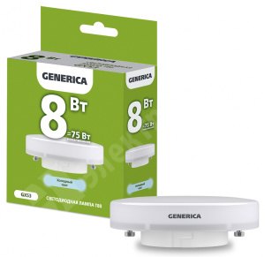 Изображение LL-T80-08-230-65-GX53-G | Лампа LED T80 таблетка 8Вт 230В 6500К GX53 GENERICA