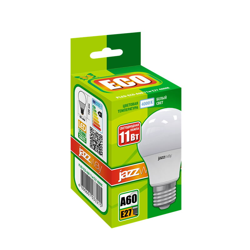 Лампа светодиодная PLED-ECO-A60 11 Вт 230В Е27 4000K белый (1033215) .1033215 Jazzway
