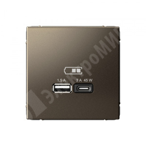 Изображение GAL000629 | Розетка USB 2 порта A + C 45Вт высокоскор.заряд. QC, PD мокко ArtGallery GAL000629 Systeme Electric