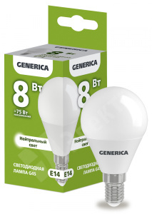 Изображение LL-G45-08-230-40-E14-G | Лампа LED G45 шар 8Вт 230В 4000К E14 GENERICA