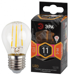 Изображение Б0047013 | Лампа светодиодная Filament-LED P45 шарик 11 Вт 230В Е27 2700К тёплый Б0047013 ЭРА (Энергия света)