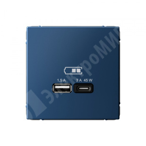 Изображение GAL001129 | Розетка USB 2 порта A + C 45Вт высокоскор.заряд. QC, PD аквамарин ArtGallery GAL001129 Systeme Electric