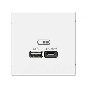 Изображение GAL000129 | Розетка USB 2 порта A + C 45Вт высокоскор.заряд. QC, PD белый ArtGallery GAL000129 Systeme Electric