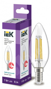 Изображение LLF-C35-7-230-40-E14-CL | Лампа светодиодная C35 свеча прозрачная 7Вт 230В 4000К E14 серия 360° IEK LLF-C35-7-230-40-E14-CL IEK (ИЭК)