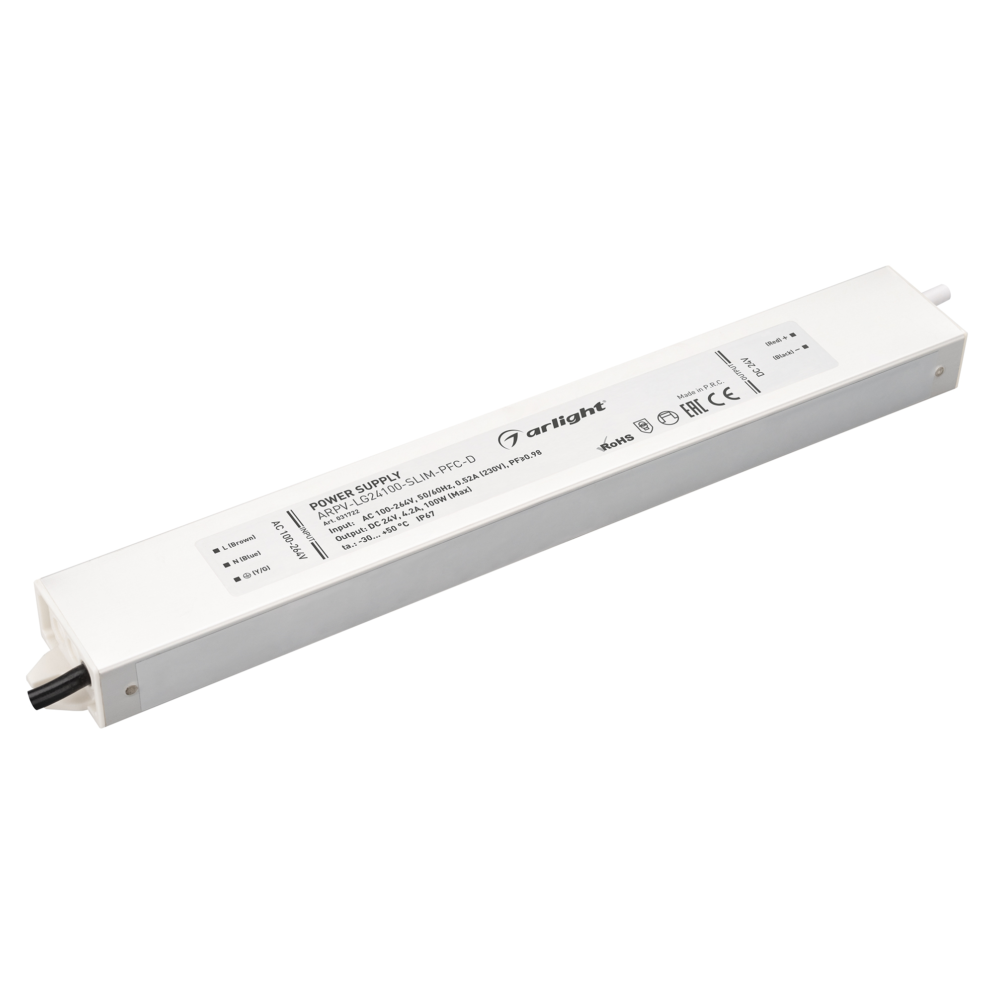 Изображение 031722 | Блок питания ARPV-LG24100-SLIM-PFC-D (24V, 4.2A, 100W) (Arlight, IP67 Металл, 5 лет) 031722