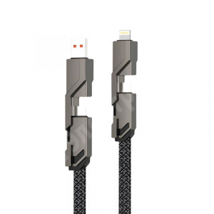 Изображение 18-1128 | Кабель 4в1 USB-А - Type-C, Lightning - Type-C, 60Вт, 1м, в черной оплетке REXANT