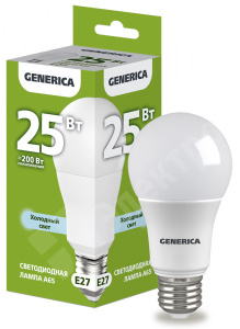 Изображение LL-A65-25-230-65-E27-G | Лампа LED A65 груша 25Вт 230В 6500К E27 GENERICA