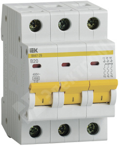 Изображение MVA20-3-020-B | Автоматический выключатель 3-пол. 20А тип В 4,5кА серия ВА47-29 MVA20-3-020-B IEK (ИЭК)