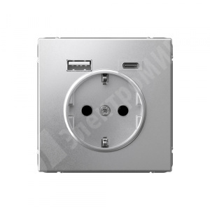 Изображение GAL000332 | Розетка 2P+E с USB A+C 5В/2,4А/3А, 2х5В/1,5А алюминий ArtGallery GAL000332 Systeme Electric