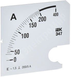 Изображение IPA20D-SC-0200 | Шкала смен. для амперметра Э47 200/5А-1,5 96х96мм IEK