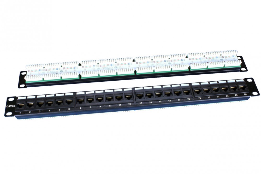 Изображение PP3-19-24-8P8C-C5E-110D | Патч-панель 19", 1U, 24 порта RJ-45, категория 5e, Dual IDC, ROHS, цвет черный PP3-19-24-8P8C-C5E-110D Hyperline