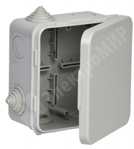 Изображение UKO31-100-100-050-K03-54 | Коробка распаячная КМ41256 для открыт проводки 100х100х50мм с откидн крышкой IP54 8гермовводов серая