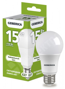 Изображение LL-A60-15-230-40-E27-G | Лампа LED A60 груша 15Вт 230В 4000К E27 GENERICA