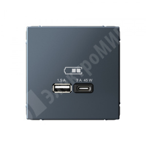 Изображение GAL000729 | Розетка USB 2 порта A + C 45Вт высокоскор.заряд. QC, PD грифель ArtGallery GAL000729 Systeme Electric