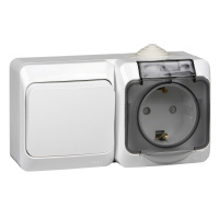 Изображение BPA16-246B | Блок переключатель 1 клавишный+розетка 2Р+Е со шторками накладной белый IP44 Этюд BPA16-246B Systeme Electric