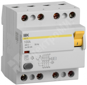 Изображение MDV10-4-100-030 | Выкл. дифф. тока 4-пол. 100А 30 мA тип АC серия ВД1-63 MDV10-4-100-030 IEK (ИЭК)