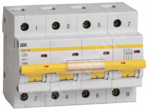 Изображение MVA40-4-080-C | Автоматический выключатель 4-пол. 80А тип С 10кА серия ВА 47-100 MVA40-4-080-C IEK (ИЭК)