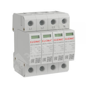 Изображение SPD-T2-3N40P440 | Устройство защиты от импульсных перенапряжений 4-пол. тип 2 Imax 40kA со сменным модулем Un 440V, SPD-T2-3N40P440