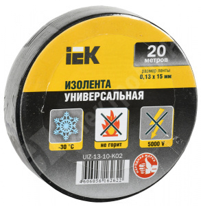 Изображение UIZ-13-10-K02 | Изолента 0,13х15 мм черная 20 метров UIZ-13-10-K02 IEK (ИЭК)