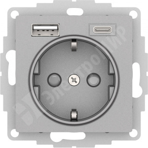 Изображение ATN000332 | Розетка 2P+E с USB A+C (5В/2,4А/3 А, 2х5В/1,5А) алюминий AtlasDesign ATN000332 Systeme Electric