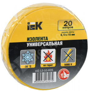 Изображение UIZ-13-10-K05 | Изолента 0,13х15 мм желтая 20 метров UIZ-13-10-K05 IEK (ИЭК)