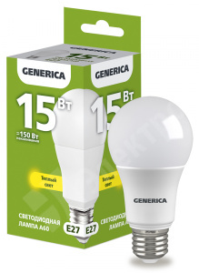 Изображение LL-A60-15-230-30-E27-G | Лампа LED A60 груша 15Вт 230В 3000К E27 GENERICA