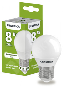 Изображение LL-G45-08-230-40-E27-G | Лампа LED G45 шар 8Вт 230В 4000К E27 GENERICA
