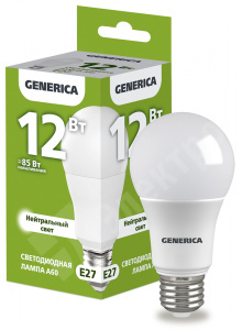 Изображение LL-A60-12-230-40-E27-G | Лампа LED A60 груша 12Вт 230В 4000К E27 GENERICA