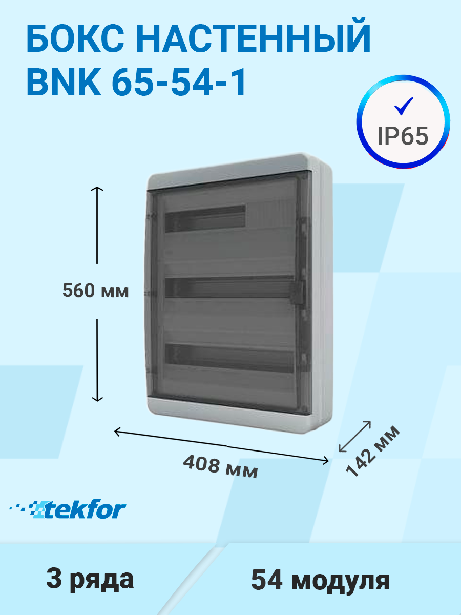 BNK 65-54-1 | Бокс настенного монтажа 54мод. прозрачная черная дверца, IP65  BNK 65-54-1 Tekfor по цене 8 112 руб. с доставкой по России