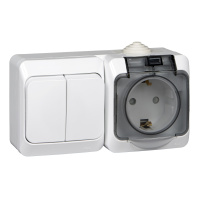 Изображение BPA16-242B | Блок выключатель 2 клавишный+розетка 2Р+Е со шторками накладной белый IP44 Этюд BPA16-242B Systeme Electric