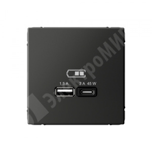 Изображение GAL001429 | Розетка USB 2 порта A + C 45Вт высокоскор.заряд. QC, PD базальт ArtGallery GAL001429 Systeme Electric