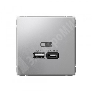 Изображение GAL000329 | Розетка USB 2 порта A + C 45Вт высокоскор.заряд. QC, PD алюминий ArtGallery GAL000329 Systeme Electric