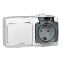 Изображение BPA16-241B | Блок выключатель 1 клавишный+розетка 2Р+Е со шторками накладной белый IP44 Этюд BPA16-241B Systeme Electric