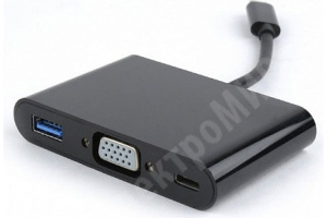 Изображение A-CM-VGA3in1-01 | Переходник USB Cablexpert A-CM-VGA3in1-01, USB Type-C/VGA + USB3 + подзарядка USB-C, 15см, пакет A-CM-VGA3in1-01 Gembird